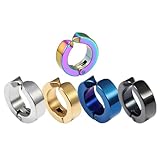WATIIFUFU Pendientes Creativos de Acero Inoxidable sin Agujero para Hombre, Clip de Oreja Ajustable 13mm, 5 Piezas Colores Surtidos (acero, Negro, Dorado, Azul y Multicolor) para Uso Diario