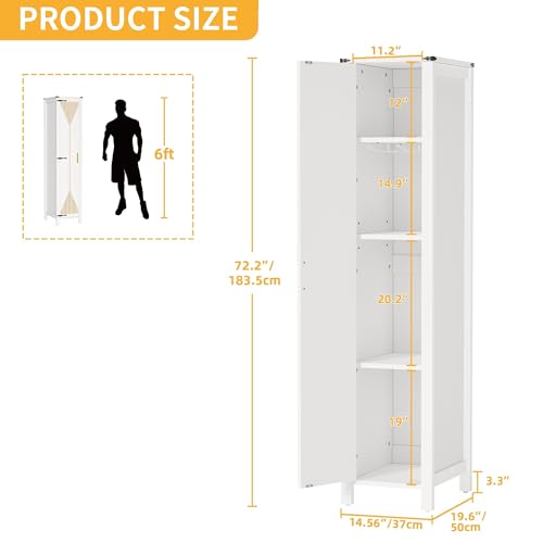 DWVO 72" Tall Narrow Bathroom Storage Cabinet with Doors & Adjustable Shelves, Freestanding Slim Cabinets for Small Spaces, Kitchen Pantry, Living Room, White
