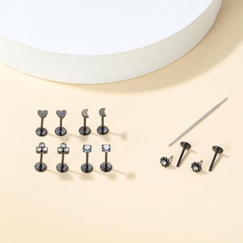 Uni-J 10pcs 20G/18G/16G Threadless Push-in Tragus Conch Cartilage Flat Back Helix Labret Monroe Lip Ring Daith Piercing Jewelry3