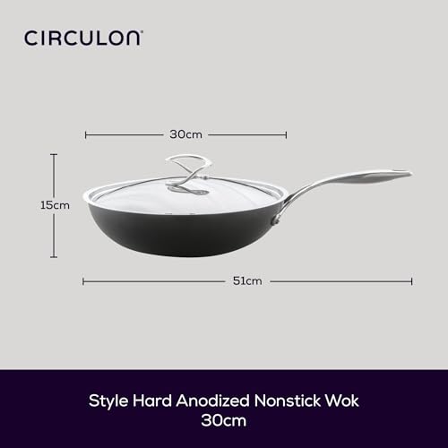 Circulon Wok anodizado duro con tapa 30 cm negro miniatura 2