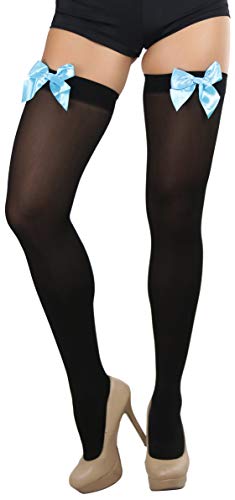 Image of ToBeInStyle Women's Opaque Long Thigh High Stockings w /Decorative Front Satin Bow