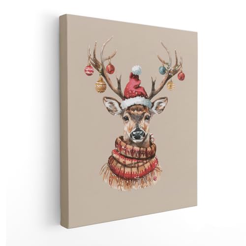 Decoración de pared de Navidad con póster de reno para salón y dormitorio
