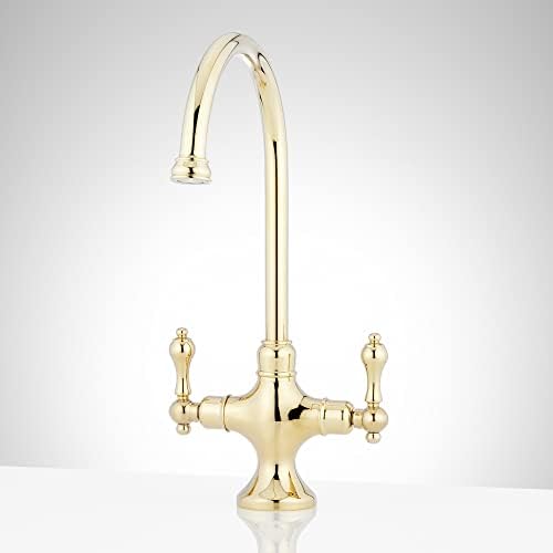 Signature Hardware 909999 Isabel 1.8 GPM Double Handle Single Hole Bar and Kitchen Faucet - Polished Brass