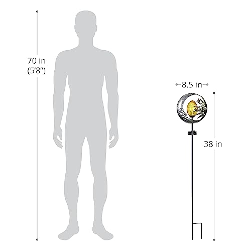 Exhart Sun And Moon Garden Solar Stake Surrounding Light Up Amber Egg Made Of Crackle Glass Garden Art – Metal Sun On Silver Circle Yard Stake, Ying & Yang Décor, Mother Nature Modern Art 8” X 38” #TOP3