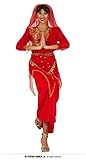 FIESTAS GUIRCA Rot goldenes Bauchtanz Kostüm Damen – Bollywood Star Kostüm Fastnacht - Größe L 42 – 44 - Arabische Prinzessin Kostüm Damen inkl. Bauchtanz Hüfttuch - Karneval, Faschingskostüme Damen