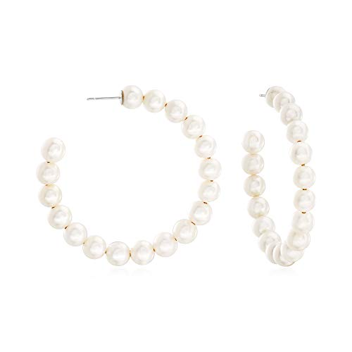 Ross-Simons 6-7mm Cultured Pearl Hoop Earrings in Sterling Silver