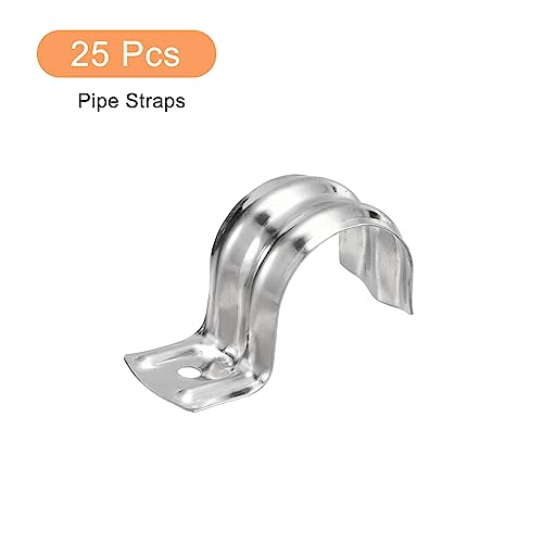 Uxcell A23052600UX0089 25Pcs 1 Inch Rigid Pipe Straps, One Hole Straps R Shape Bracket Stainless Steel Pipe Clamp thumb #2