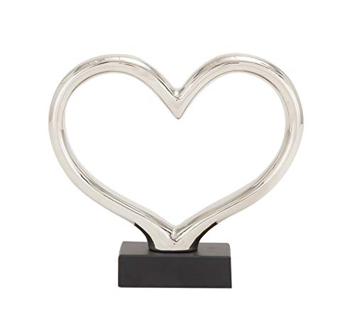 The Novogratz Ceramic Heart Sculpture With Black Base, 13" X 3" X 12", Silver #TOP1