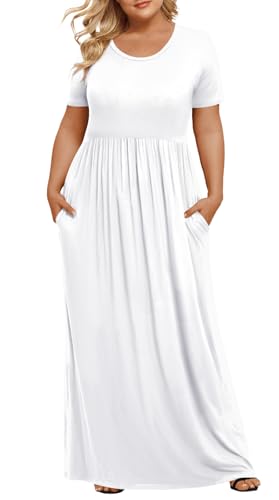 Image of LONGYUAN Women's Plus Size Maxi Dresses Summer Short Sleeve Casual Long Dress 2026 XL-6XL