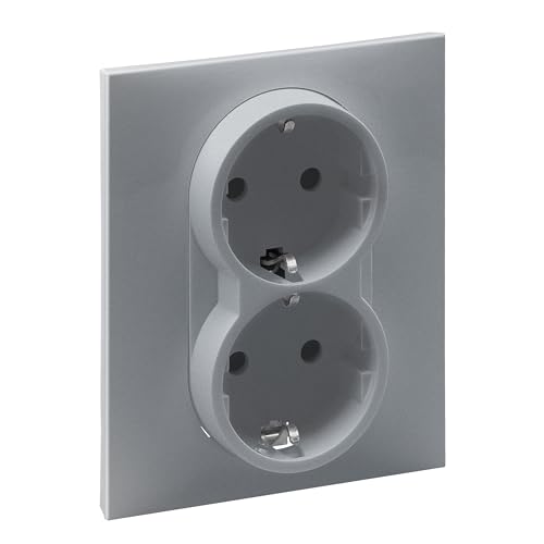 LEGRAND, SEANO 2-fach Schutzkontakt-Steckdose mit erhöhtem Berührungsschutz, Steckklemmen, 16 A, 250 V, Farbe: Aluminium lackiert, 765225