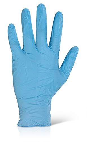Beeswift Guantes desechables de nitrilo sin polvo, color azul, talla M