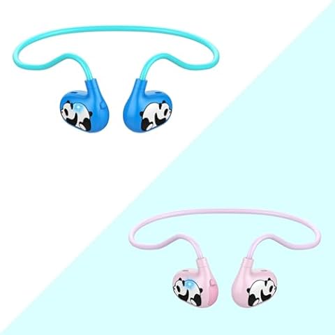 iDIGMALL Cute Panda Blue + Pink, Bluetooth 5.4 Kid Headphones, Open Ear Headphone w/Noise-Cancelling Mic for Children, 13g Ultra-Light Wireless Earbuds for Phone Tablet Sports Home School, 10H Cover