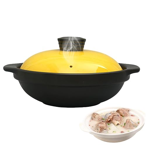 JPSDOWS Cuociriso in pentola di Terracotta, Pentola per zuppa in casseruola, pentola di Terracotta Cinese per Cucinare, Pentola per zuppa in casseruola Antiaderente con Coperchio per Bruciare a Secco