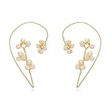 Angel Wing Ear Cuff Earrings for Women Non-piercing Aesthetic Dainty Rhinestone Pearl Flower Wrap Cr