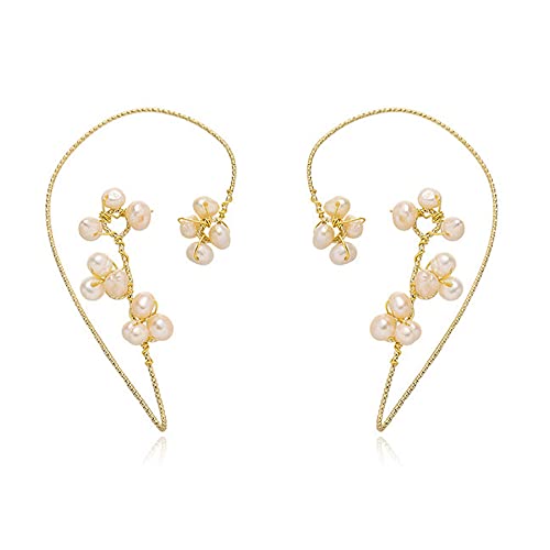 Angel Wing Ear Cuff Earrings For Women Non-Piercing Aesthetic Dainty Rhinestone Pearl Flower Wrap Crawler Cartilage Ear Cuffs Climber Ear Bone Hook Clip Earrings Jewelry (Gold) #TOP4