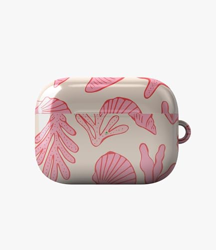 Image of Beachy Pink Glossy Case Compatible with AirPods 3, Cute Coral and Seashell Protective Hard Cover with Keychain Loop, Aesthetic Summer Ocean Earbud Accessories for Women and Girls