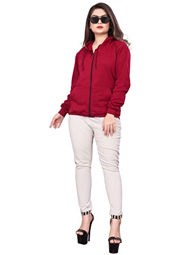 Image of More & More HOODMASTER Women's Fleece Hoodie Sweatshirt with Zip Pockets Full Sleeves Regular Fit Solid Pattern Hooded Neck and Standard Length | Comfortable Fleece Hoodie for Women