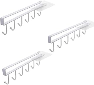 Alliebe 3 Pack Mug Cups Wine Glasses Storage Hooks Kitchen Utensil Ties Belts and Scarf Hanging Hook Rack Holder Under Cabinet Closet Without Drilling (White)
