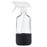 Just Like Joan Clear Glass Spray Bottle with Silicone Sleeve for Cleaning Solutions, Essential Oils, Plants, Vinegar - 16 oz, Refillable, Food Safe (Rich Black)