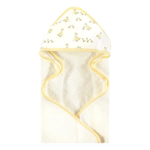 Image of Hudson Baby Unisex Baby Cotton Poly Animal Face Hooded Towel, Yellow Duck, One Size