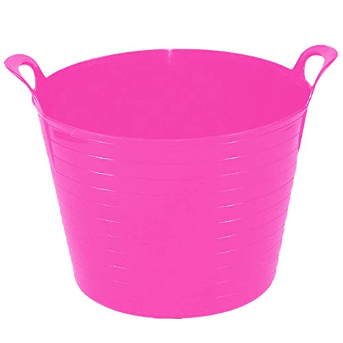 50L Litre Heavy Duty Plastic Clip on Lid Dustbin with 42L Litre Robust Flexi Muck Bucket Garden Home Tub Animal Feed Storage Garbage Waste Bin Indoor Outdoor Uses (Pink, 42L Flexi Tub)