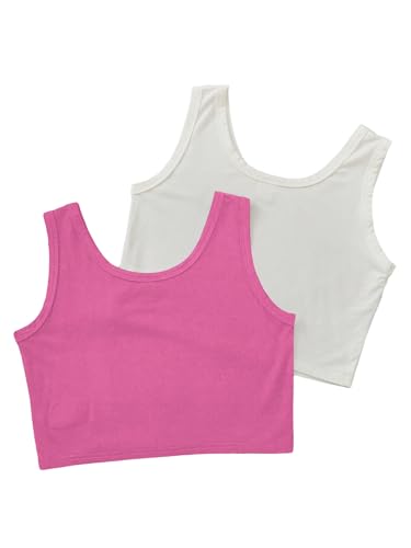 Image of Milumia Girl's 2 Pack Scoop Neck Ribbed Tank Tops Sleeveless Summer Crop Tops Set