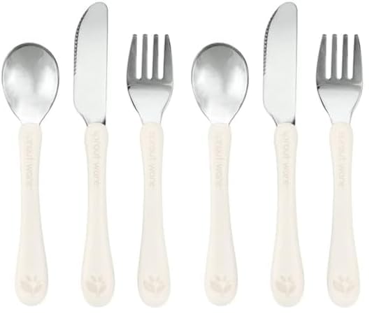 green sproutsStainless Steel & Sprout Ware® Kids' Cutlery, 12mo+, Plant-Plastic, Dishwasher Safe, Ergonomic, Tested for Hormones - Light Spice (Pack of 2)