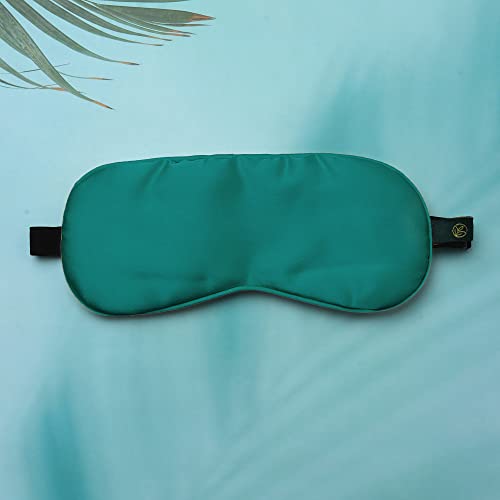 Image of Natural Mulberry Silk Eye Mask | Ultra Smooth Adjustable Sleep Mask and Blindfold for Sleeping, Travelling, Relaxation, Meditation | Light-Blocking Eye Cover (Green) with Free Ice Roller