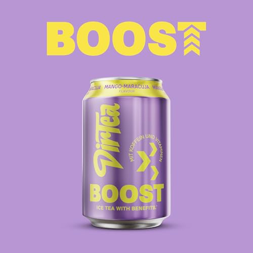 DirTea BOOST im Vorratspack (12 x 0,33 l) – Funktionaler Eistee mit Mango-Maracuja Geschmack, direkt aufgebrüht, mit Koffein & Vitaminen für den extra Energy-Kick – Fresh, fruity & powerful!