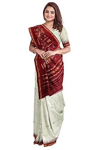 Image of Odisha Sambalpuri Handloom Ikat Women's Cotton Saree, Odisha Handloom Handmade Pure Cotton Khandua Saree, Ikkat Orissa Traditional Handloom Saree Without Blouse