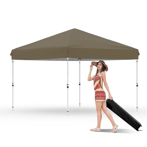 Garvee 10x10 Pop Up Canopy Tent Outdoor Canopy One-Person Set Up Heavy Duty Commercial Instant Tent Shelter, 0-Sidewall+Brown