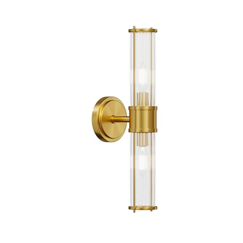 Image of Gold Wall Sconce, Bathroom Light Fixtures with Threaded Glass Indoor Wall Sconces, Modern Sconce Wall Lighting Up and Down Vanity Lights Fixtures for Bathroom Mirror, Hallway, Living Room