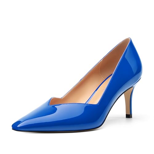 Women's Pumps, Trendy Patent Dress Work Wedding Pointed Toe Slip On Stiletto Mid Heel Pumps Shoes 2.55 Inch
