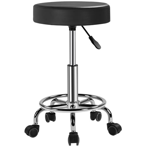 Yaheetech Taburete con Ruedas Taburete Giratorio 360° Silla de Salón para Salón de Belleza y Masaje Altura Regulable de 50,5 a 65 cm, Negro