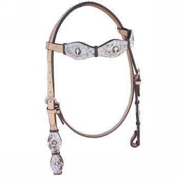 Riata Leather Browband Hair On; German Silver Crosses; Stainless Spots