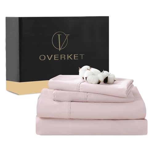 Image of 1000 Thread Count Egyptian Cotton Sheets Queen Size Set 4PCS Sateen Weave Soft Breathable 16-Inch Deep Pocket(Queen,Light Pink)