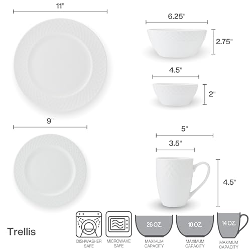 Image of Mikasa Trellis Bone China Lightweight Chip Resistant 40 Piece Dinnerware Set, Service for 8