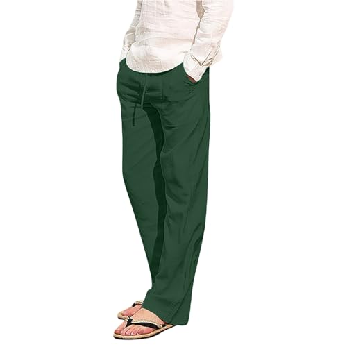 Mens Casual Linen Pants Loose Fit Elastic Drawstring Waist Straight-Legs Lightweight Summer Yoga Beach Trousers4