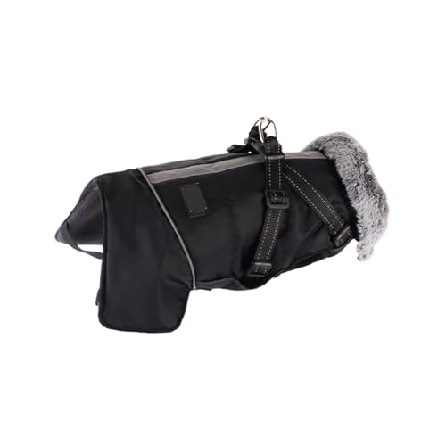 ハーネス付き冬用犬用ジャケット、小型中型犬用防水暖かいコート、屋外用反射防寒ベスト(Black,XXL)