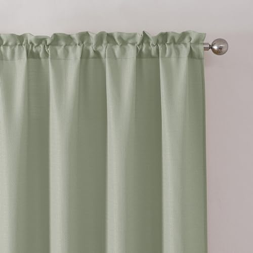 Chyhomenyc Bennett Light Green Window Valance, Faux Linen Slub Textured Semi Sheer Small Kitchen Cafe Valance, 30Wx14L, 2 Piece - Thumbnail 4