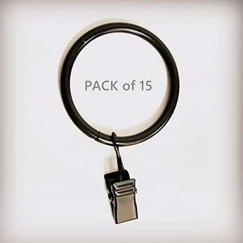 TRMESIA Curtain Ring with Clip Black Set of 15pcs,Metal Black Curtain Clips for Drapes,1.5" Inner Diameter Hanging Ring Suitable for 1.27" Curtain Rod, Wire Loop Clips Ring for Heavy Curtain
