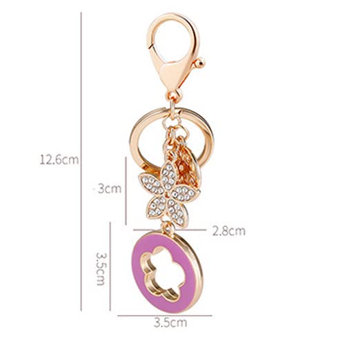 KeGeo Flower Five Leaf Gold Keychains Rhinestone Car Wallet Key Chain Key Accessories Purse Handbags Phone Key Ring for Women Girls Black - Thumbnail 3