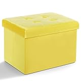 LINMAGCO Storage Ottoman Folding Foot Stool Velvet Foot Rest with Padded Modern Ottoman with Storage for Living Room Puppy Step Stool 17x13x11in(Yellow)