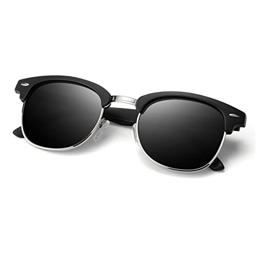 Image of Polarized Sunglasses Men Women,Semi Rimless Retro Shades UV400 Protection