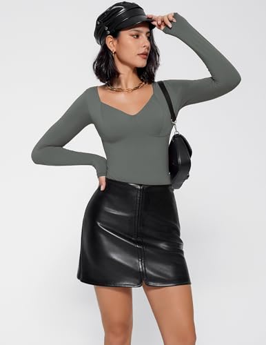 Image of Avidlove Bodysuit for Women Long Sleeve Double Lined Tank Top V Neck Bodysuit Tummy Control Shapewear