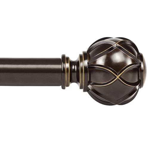 KAMANINA Single Curtain Rod 32 to 58 Inch(2.6-4.8Ft), 7/8 Inch Antique Bronze Adjustable Drapery Rod for Windows, Decorative Netted Texture End Antique Bronze 32-58"