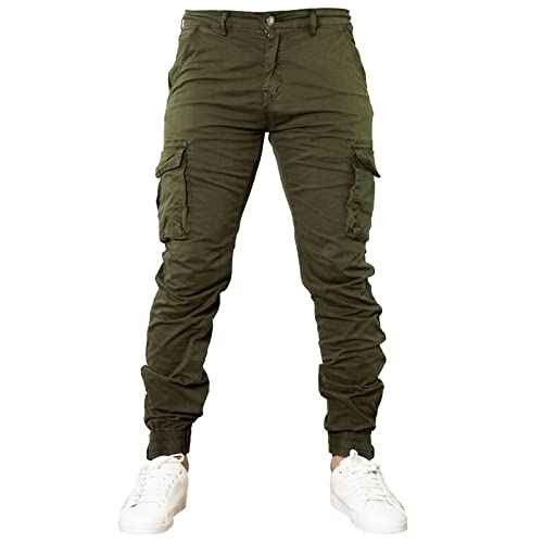 Toocool Pantalones para Hombre, Cargo de Algodón con Bolsillos Laterales, Pantalon de Trabajo G6538 [32/TG 42,G6570 Verde]
