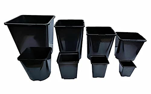 B2C Square Plant Pot .5 1 2 3 5 11 18 25Lt Strong Black Plastic Hydroponic Pots (4, 5L)