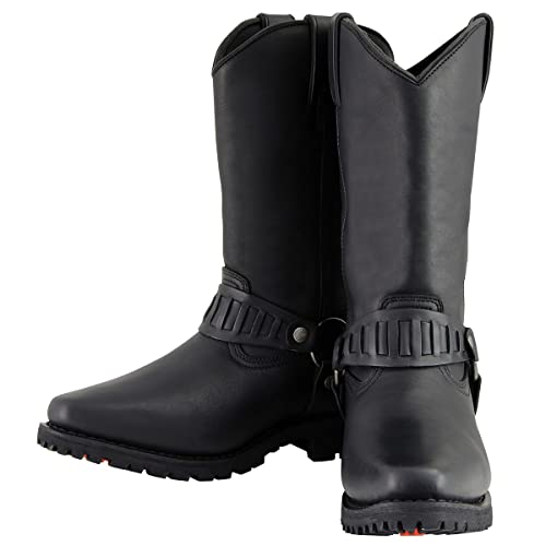 Milwaukee Leather Men’s Classic Harness Black Leather 11-Inch Western Style Motorcycle Boots MBM90154