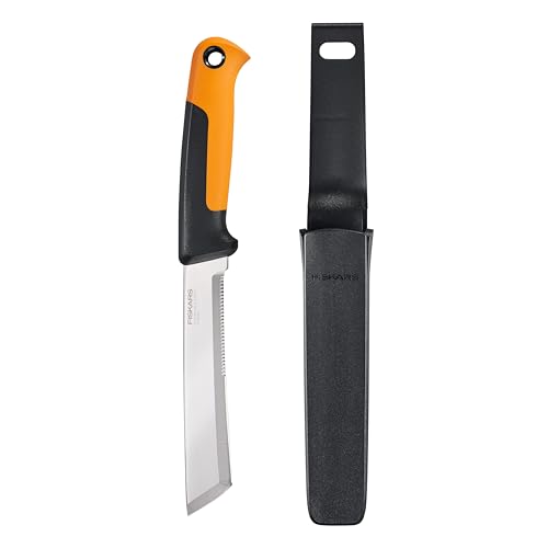 Fiskars Erntemesser mit Wellenschliff, Garten-Handwerkzeug mit flacher Spitze Klinge und Scheide, perfekt für dicke Stiele und Stiele